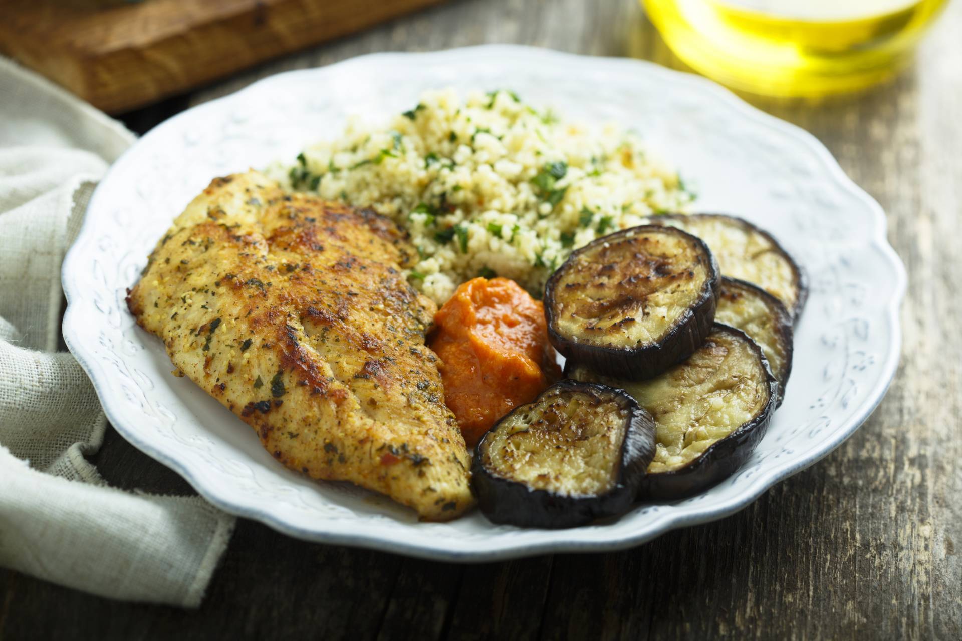Parmesan Chicken with Grilled Eggplant