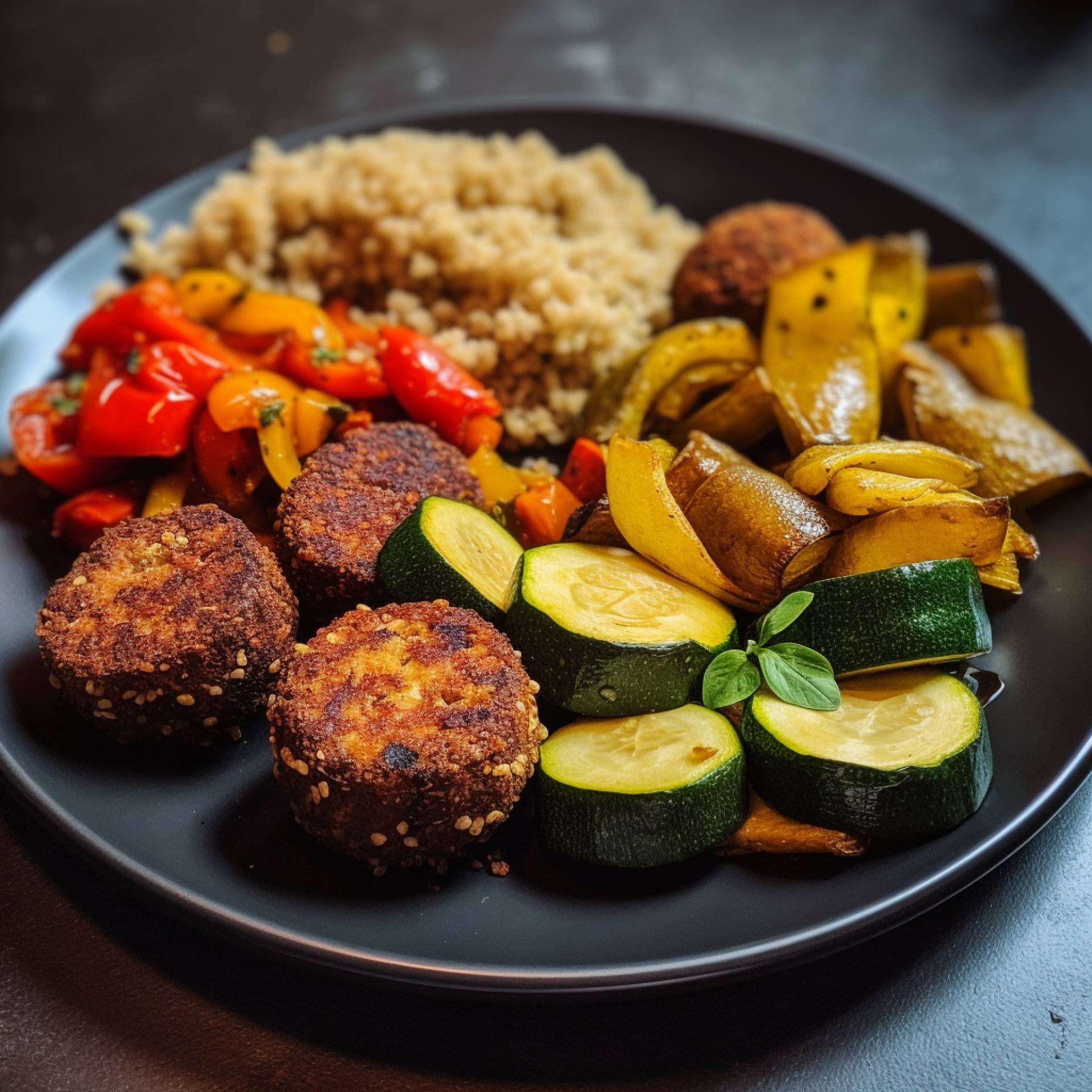 Crispy Air-Fried Falafel and Nut-Infused Quinoa Power Bowl