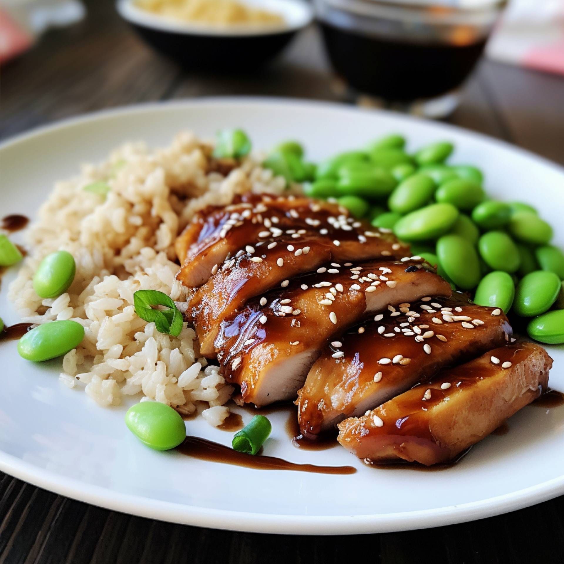 Teriyaki Chicken with Brown Rice and Steamed Edamame