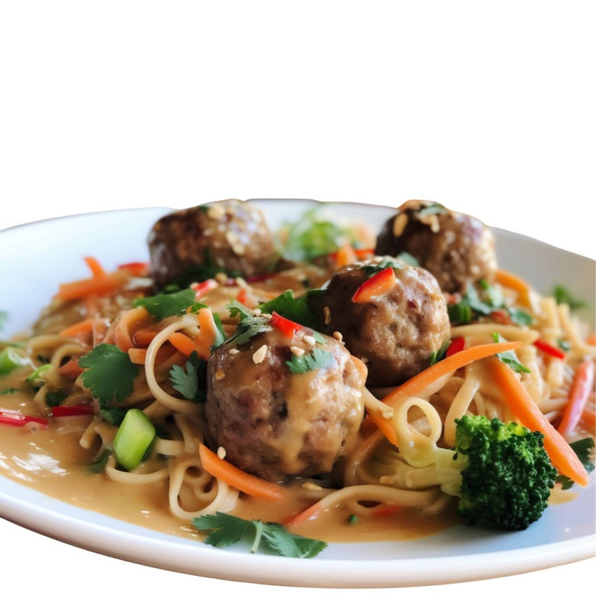Thai-inspired Turkey Meatballs, Spicy Peanut Sauce & Soba Noodles