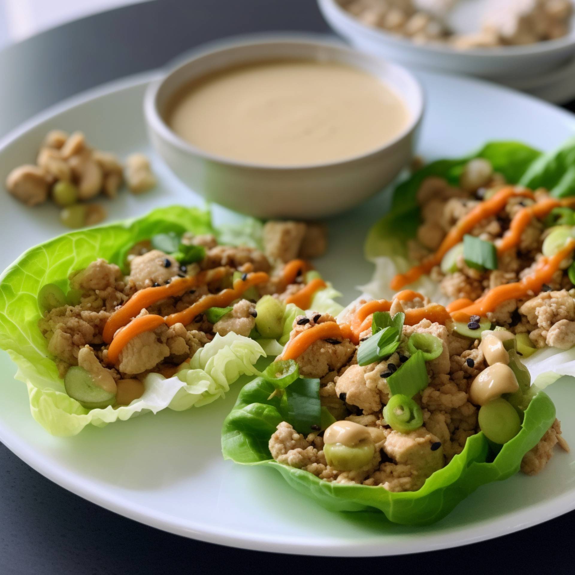 Asian Fusion Chicken Lettuce Wraps with Cashew Sauce