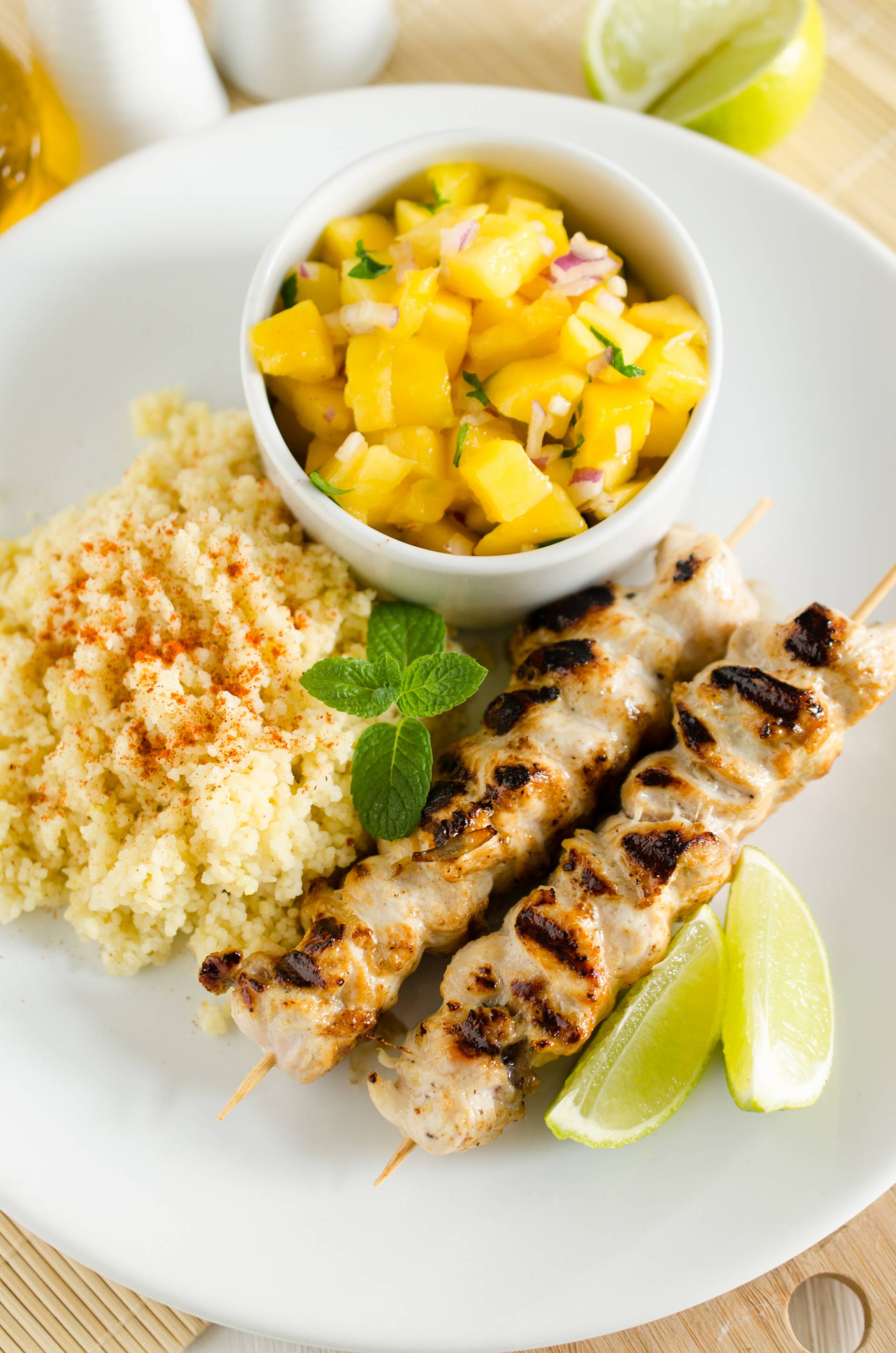 Tropical Grilled Chicken Skewers with Mango Couscous