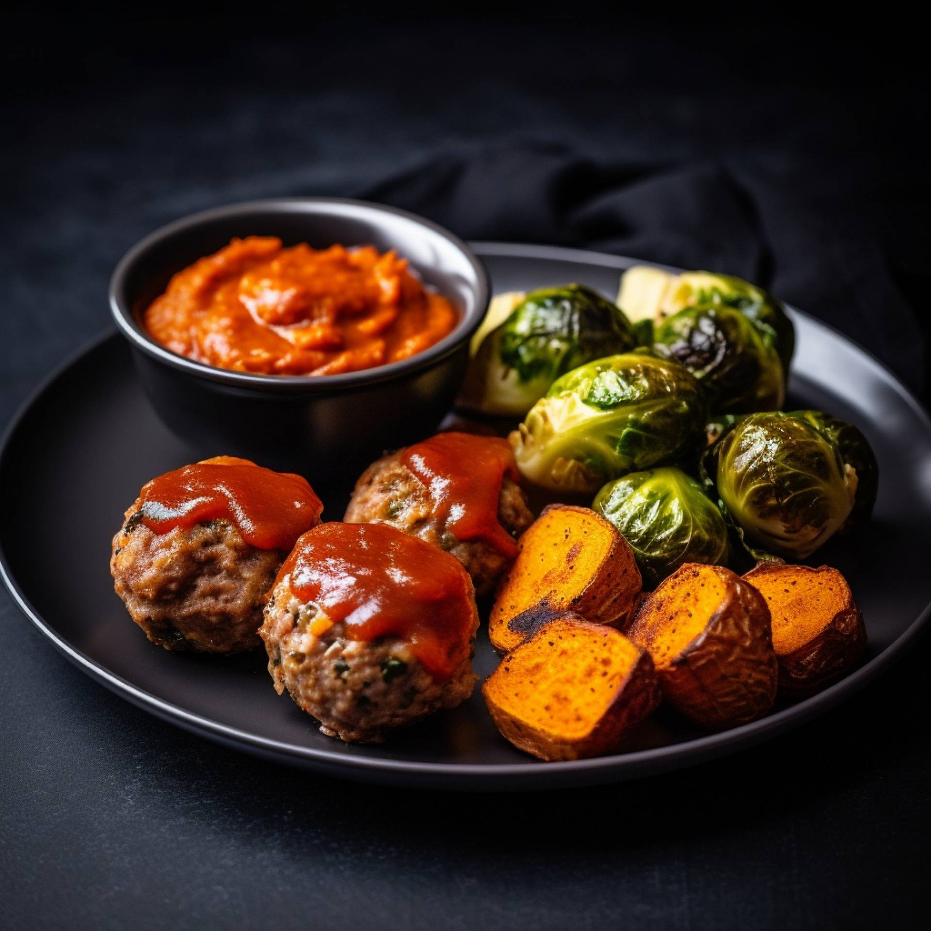 Southern BBQ Meatballs with Roasted Sweet Potatoes