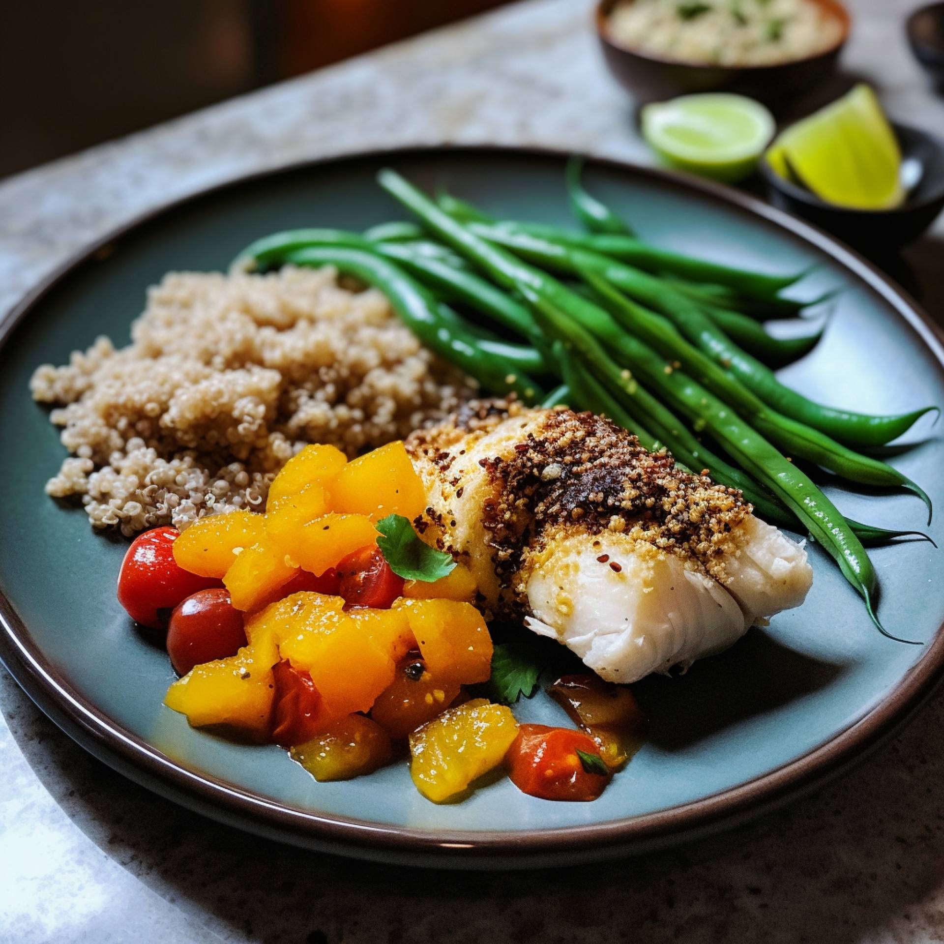 Island Delight Baked Cod with Mango Salsa and Coconut-Lime Quinoa